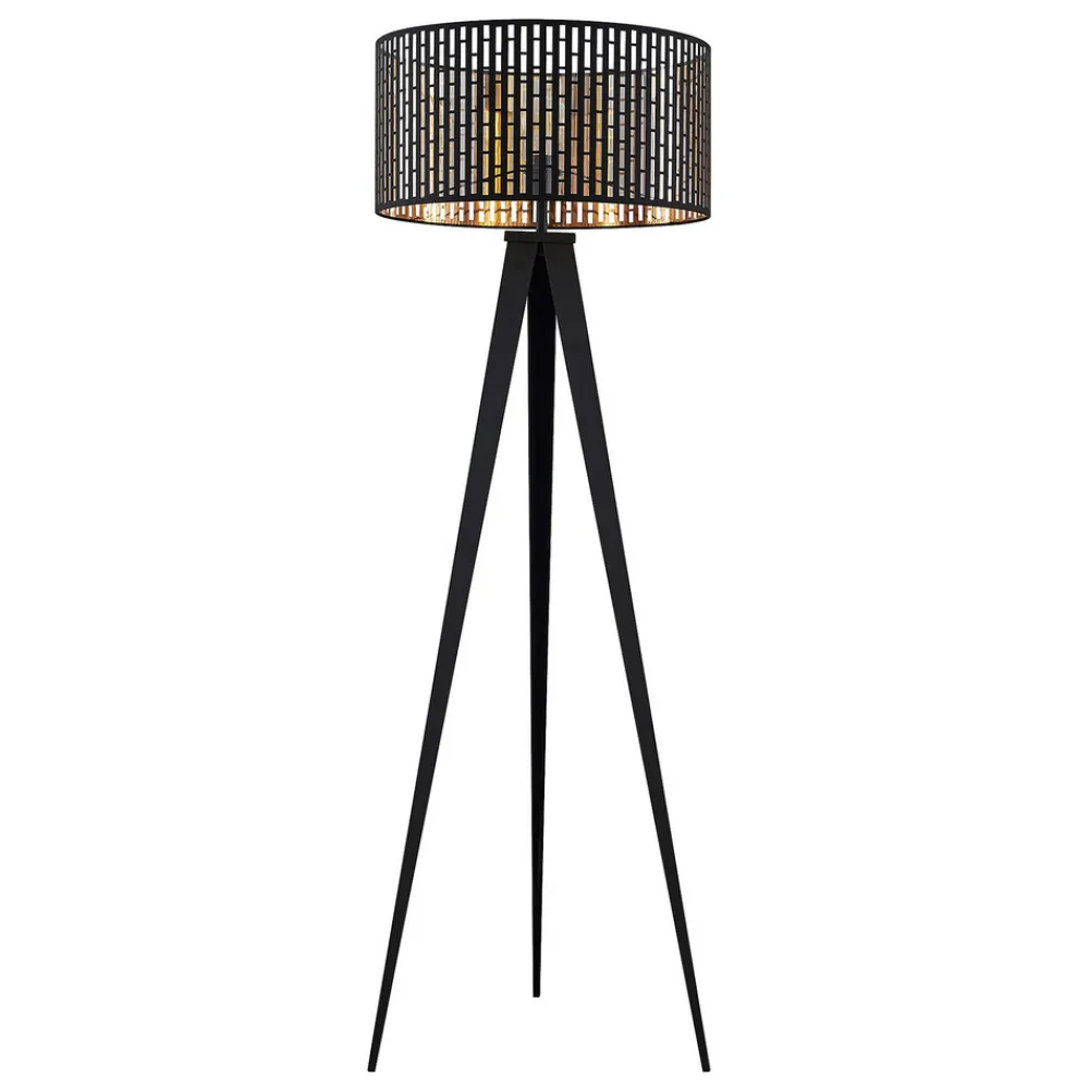 Lindby gulvlampe Thoralf, stativ, svart, tekstil, Ø50cm Discount