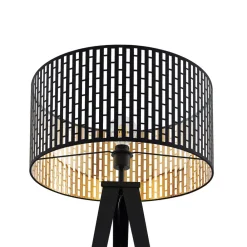 Lindby gulvlampe Thoralf, stativ, svart, tekstil, Ø50cm Discount