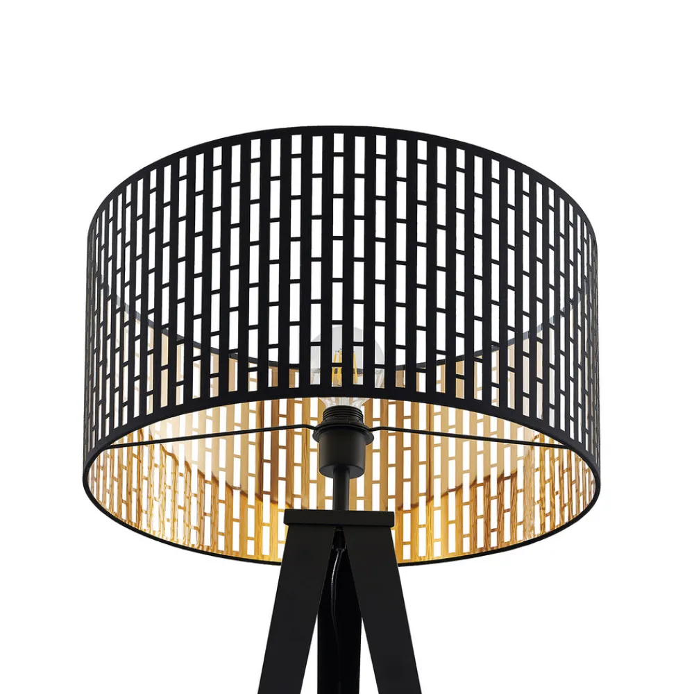 Lindby gulvlampe Thoralf, stativ, svart, tekstil, Ø50cm Discount
