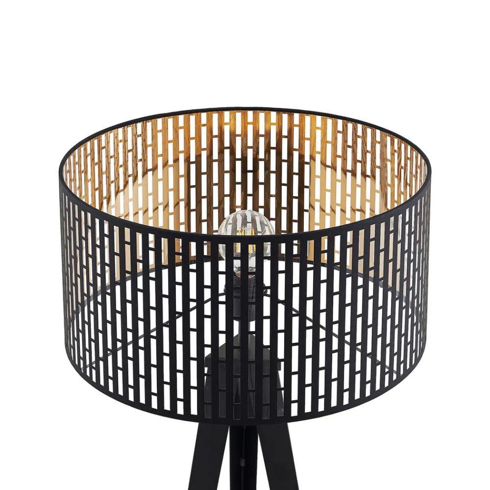 Lindby gulvlampe Thoralf, stativ, svart, tekstil, Ø50cm Discount