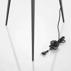 Lindby gulvlampe Thoralf, stativ, svart, tekstil, Ø50cm Discount