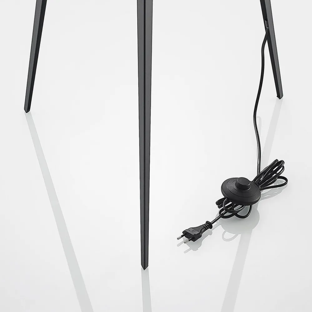 Lindby gulvlampe Thoralf, stativ, svart, tekstil, Ø50cm Discount