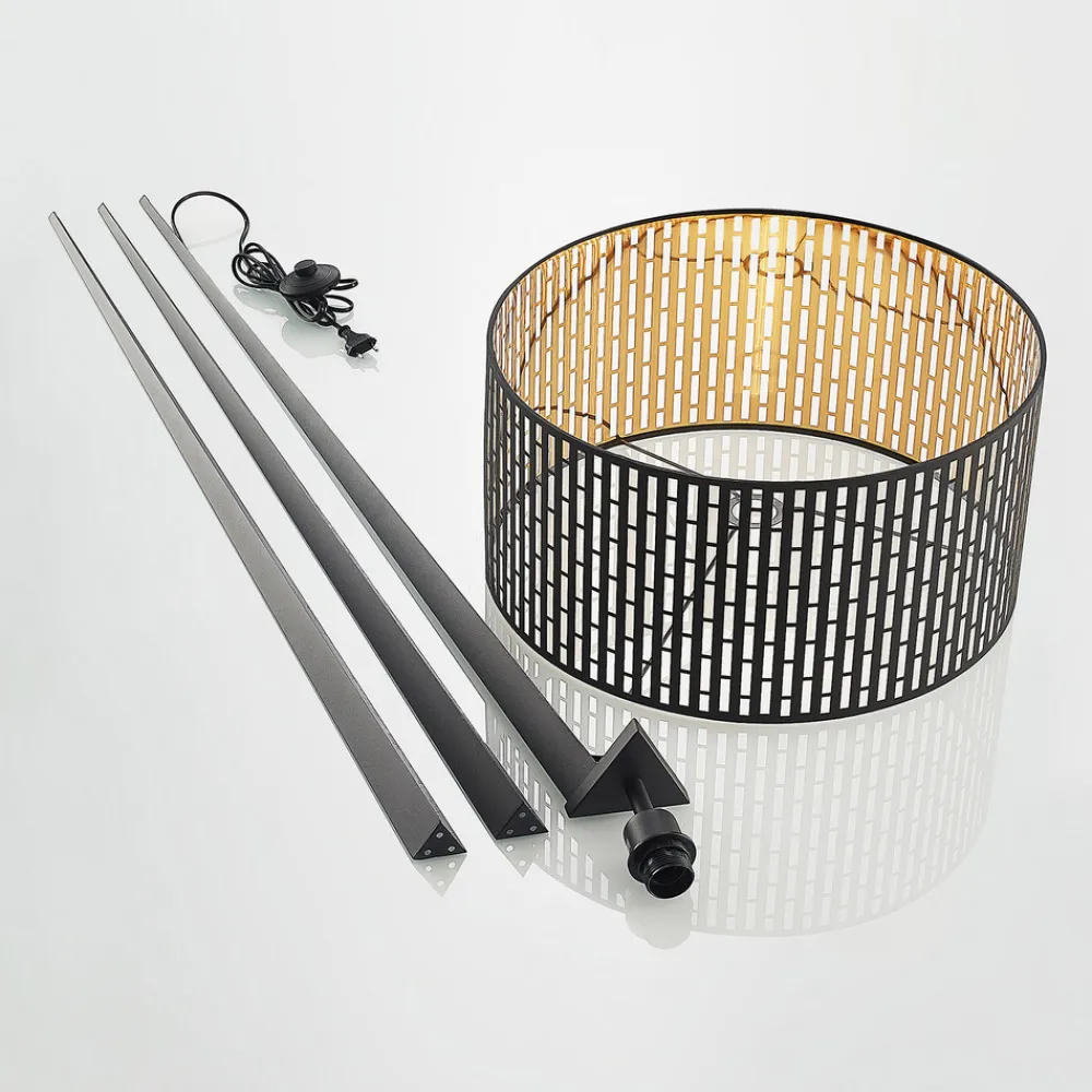 Lindby gulvlampe Thoralf, stativ, svart, tekstil, Ø50cm Discount
