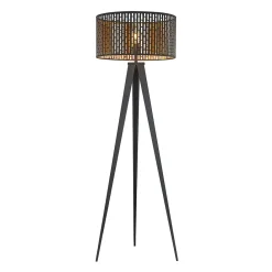 Lindby gulvlampe Thoralf, stativ, svart, tekstil, Ø50cm Discount