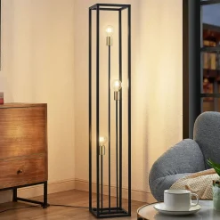 Lindby gulvlampe Tiliane, svart, metall, 3 lyskilder, 153 cm| Gulvlamper