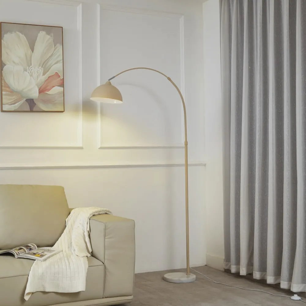 Lindby gulvlampe Tonka, beige, metall/marmor, 180 cm, E27| Gulvlamper