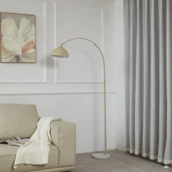 Lindby gulvlampe Tonka, beige, metall/marmor, 180 cm, E27| Gulvlamper