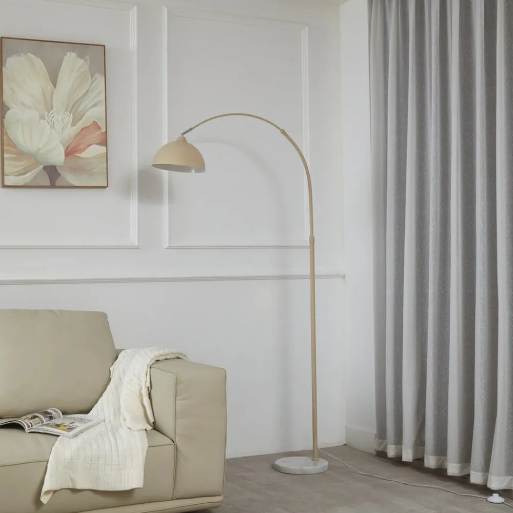 Lindby gulvlampe Tonka, beige, metall/marmor, 180 cm, E27| Gulvlamper