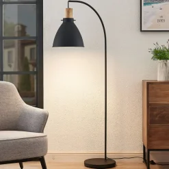 Lindby gulvlampe Trebale, svart, tre, 154 cm, E27| Gulvlamper