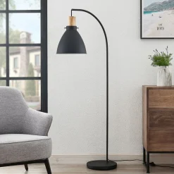 Lindby gulvlampe Trebale, svart, tre, 154 cm, E27| Gulvlamper