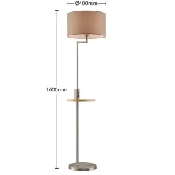 Lindby gulvlampe Zinia, nikkelfarget, hylle, USB-tilkobling