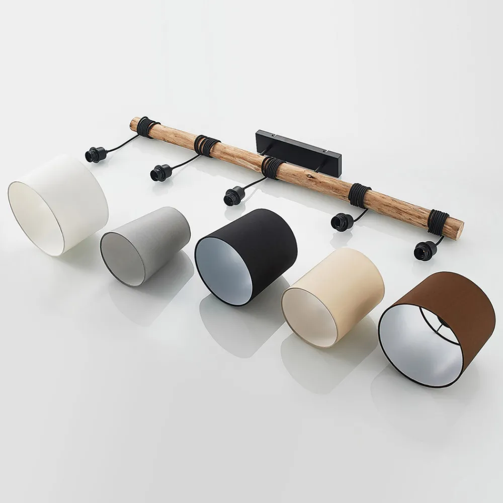 Lindby hengelampe Amilia, stoff, 5 lyskilder, grå/beige, E27 Discount