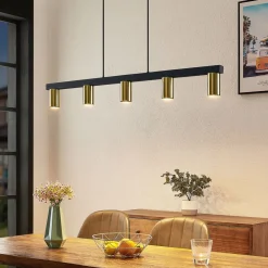 Lindby hengelampe Baliko, svart/messing, 5 lyskilder, GU10| Pendellamper