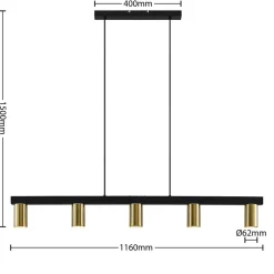Lindby hengelampe Baliko, svart/messing, 5 lyskilder, GU10| Pendellamper