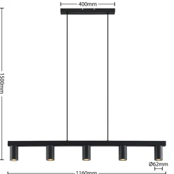Lindby hengelampe Baliko, svart, 116 cm, 5 lyskilder, GU10 Sale