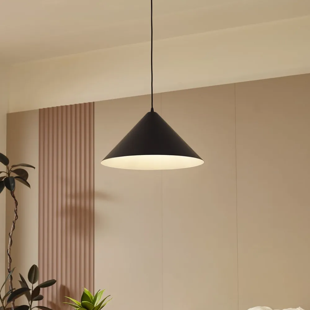 Lindby hengelampe Clarine, svart/hvit, Ø 50 cm, metall| Pendellamper