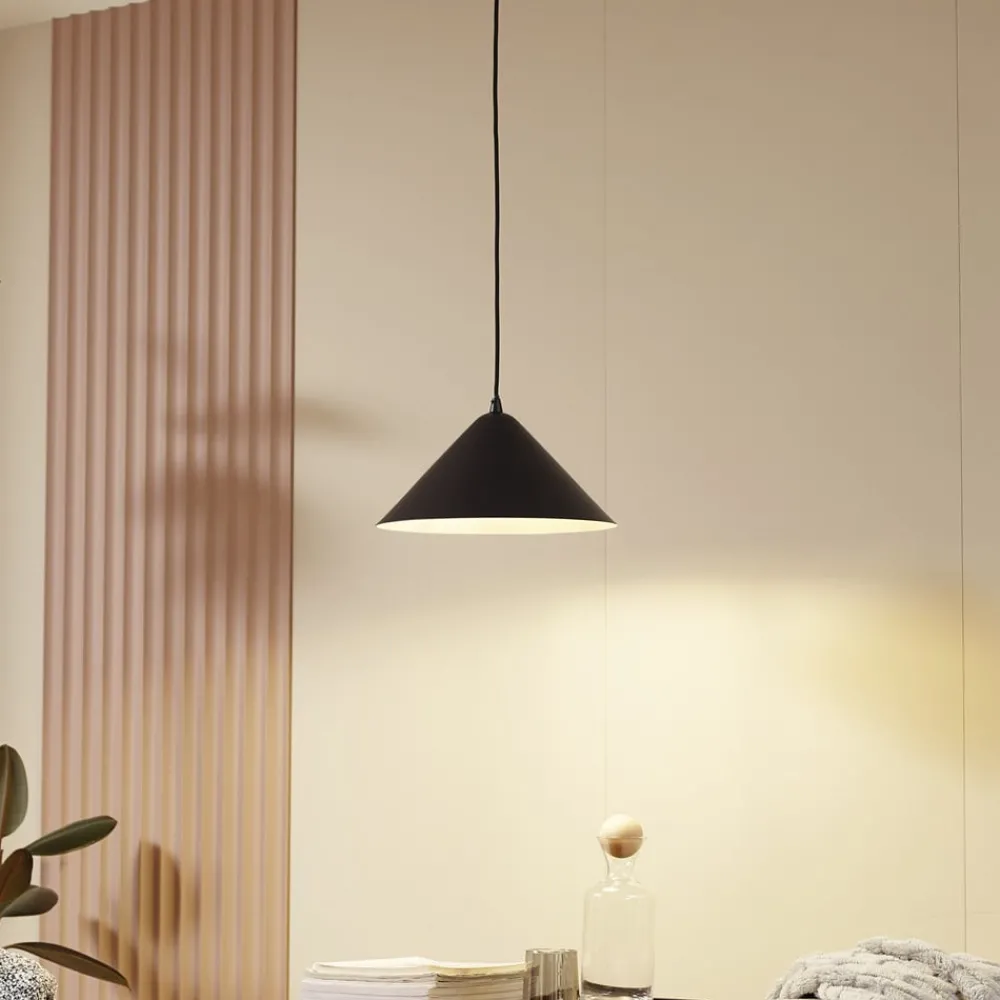 Lindby hengelampe Clarine, svart/hvit, Ø 32 cm, metall| Pendellamper