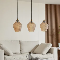 Lindby hengelampe Drakar, Ø 22 cm, 3 lyskilder, rav, glass| Pendellamper