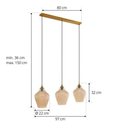 Lindby hengelampe Drakar, Ø 22 cm, 3 lyskilder, rav, glass| Pendellamper