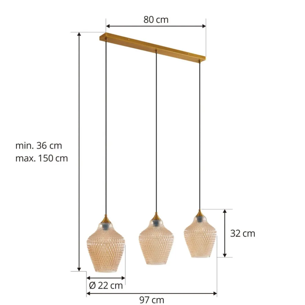 Lindby hengelampe Drakar, Ø 22 cm, 3 lyskilder, rav, glass| Pendellamper
