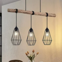 Lindby hengelampe Eldarion, 90 cm, 3 lyskilder, tre, E27| Pendellamper