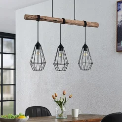 Lindby hengelampe Eldarion, 90 cm, 3 lyskilder, tre, E27| Pendellamper