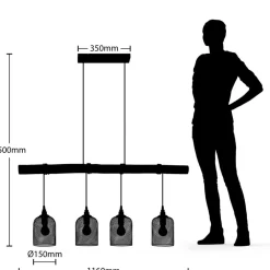 Lindby hengelampe Elrond, 116 cm, svart, 4 lyskilder, tre Hot