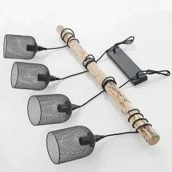 Lindby hengelampe Elrond, 116 cm, svart, 4 lyskilder, tre Hot