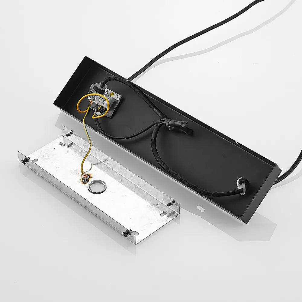 Lindby hengelampe Elrond, 116 cm, svart, 4 lyskilder, tre Hot