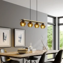 Lindby hengelampe Enrique, rav, 4 lyskilder, glass, tre, E27 Online