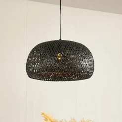 Lindby hengelampe Eskil, svart, bambus, Ø 46,5 cm| Pendellamper