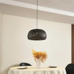 Lindby hengelampe Eskil, svart, bambus, Ø 46,5 cm| Pendellamper