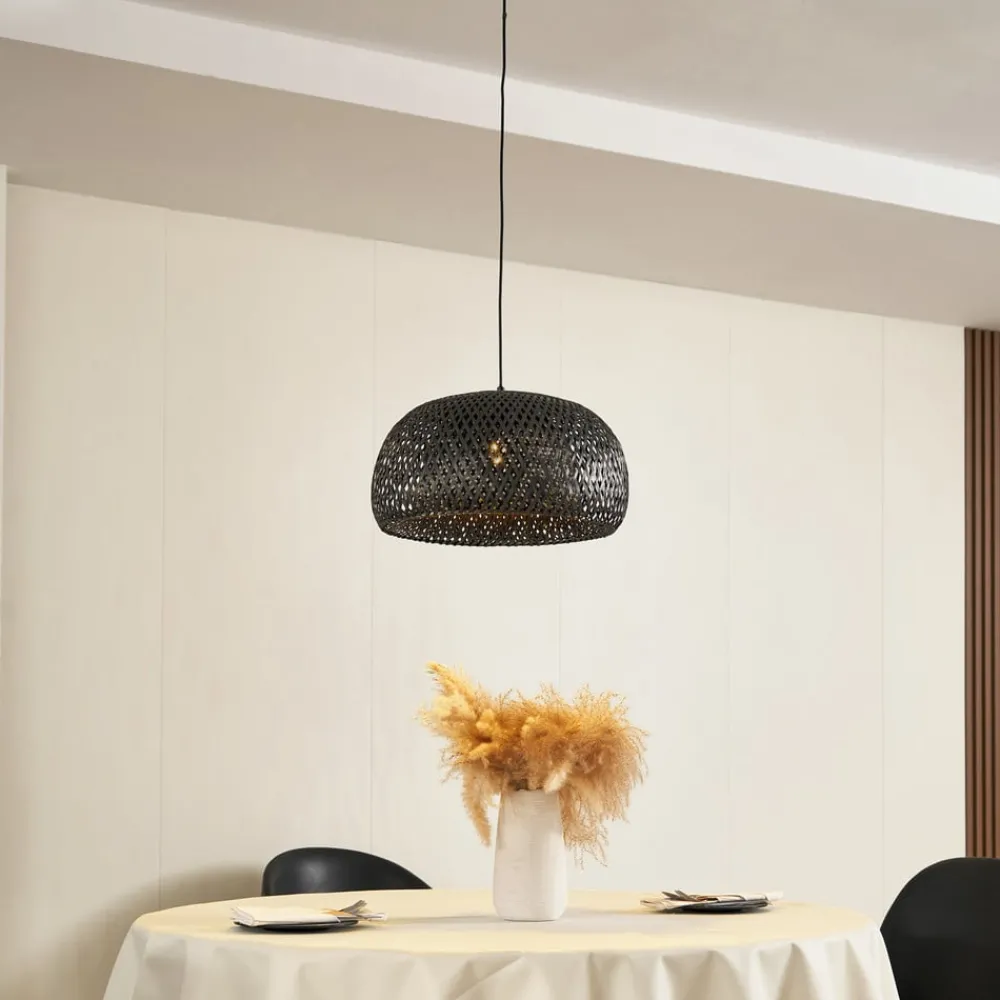 Lindby hengelampe Eskil, svart, bambus, Ø 46,5 cm| Pendellamper