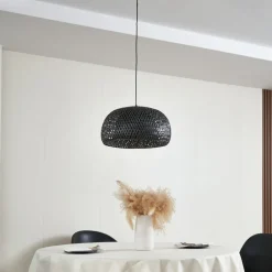 Lindby hengelampe Eskil, svart, bambus, Ø 46,5 cm| Pendellamper