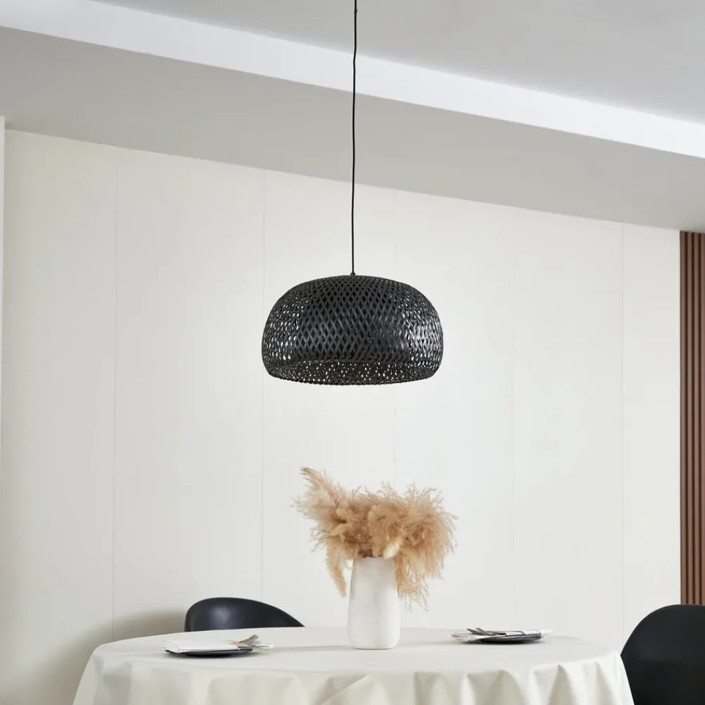 Lindby hengelampe Eskil, svart, bambus, Ø 46,5 cm| Pendellamper