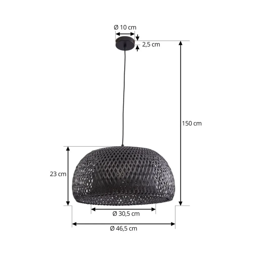 Lindby hengelampe Eskil, svart, bambus, Ø 46,5 cm| Pendellamper