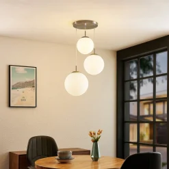 Lindby hengelampe Heleska, hvit, glass, 3 lyskilder, Ø 47cm Outlet