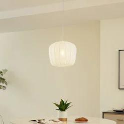 Lindby hengelampe Helin, hvit, Ø 35 cm, stoff| Pendellamper