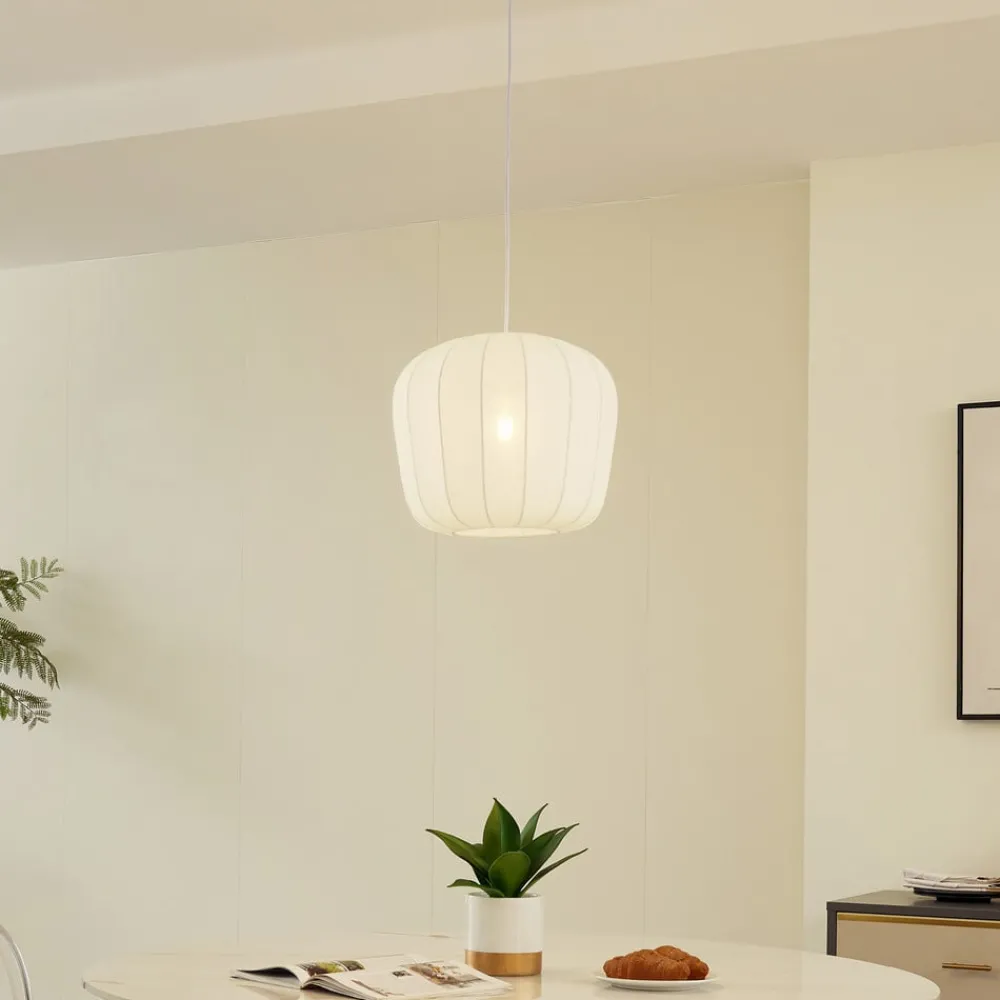 Lindby hengelampe Helin, hvit, Ø 35 cm, stoff| Pendellamper