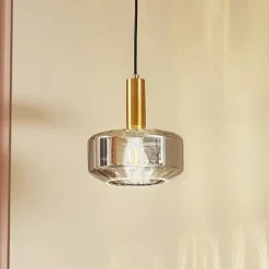 Lindby hengelampe Hildur, 1 lyskilde, Ø 22 cm, røykgrå, glass| Pendellamper