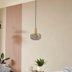 Lindby hengelampe Hildur, 1 lyskilde, Ø 22 cm, røykgrå, glass| Pendellamper