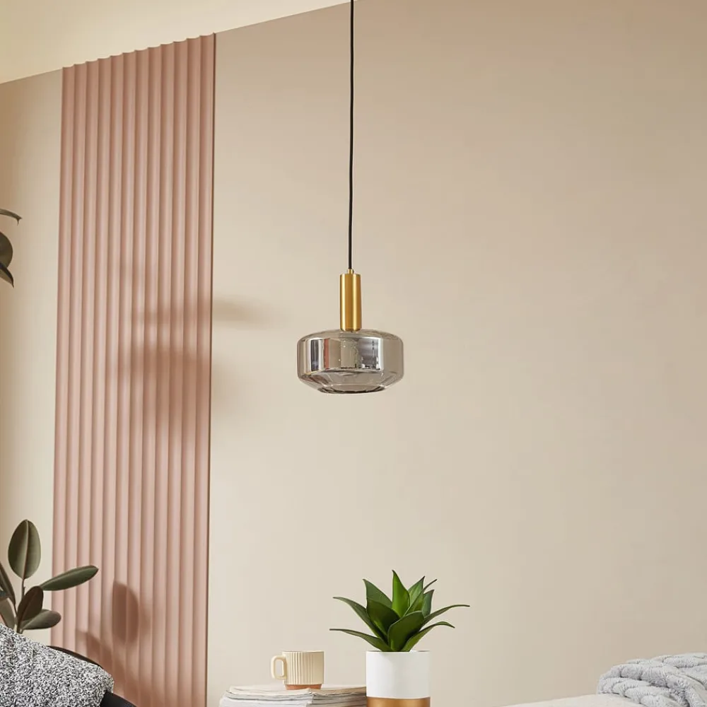 Lindby hengelampe Hildur, 1 lyskilde, Ø 22 cm, røykgrå, glass| Pendellamper