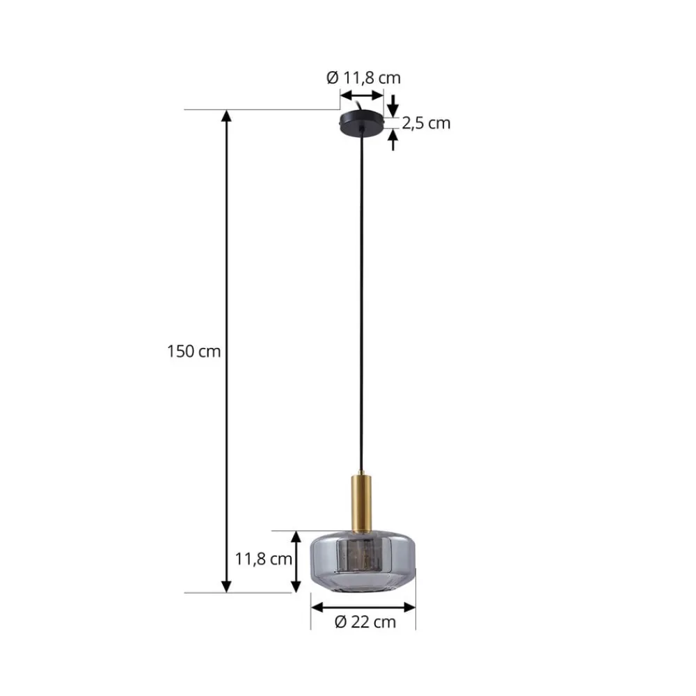 Lindby hengelampe Hildur, 1 lyskilde, Ø 22 cm, røykgrå, glass| Pendellamper