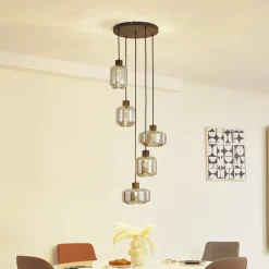 Lindby hengelampe Hildur, Ø 35 cm, røykgrå, glass, E27| Pendellamper