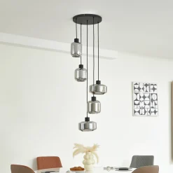 Lindby hengelampe Hildur, Ø 35 cm, røykgrå, glass, E27| Pendellamper