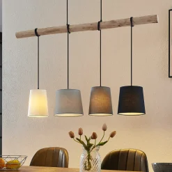 Lindby hengelampe Hinai, svart/grå/hvit, tekstil, 116 cm Hot