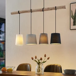 Lindby hengelampe Hinai, svart/grå/hvit, tekstil, 116 cm Hot