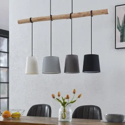 Lindby hengelampe Hinai, svart/grå/hvit, tekstil, 116 cm Hot