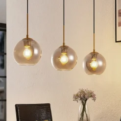 Lindby hengelampe Hiwana, røykgrå, glass, 3 lyskilder Online