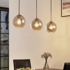 Lindby hengelampe Hiwana, røykgrå, glass, 3 lyskilder Online